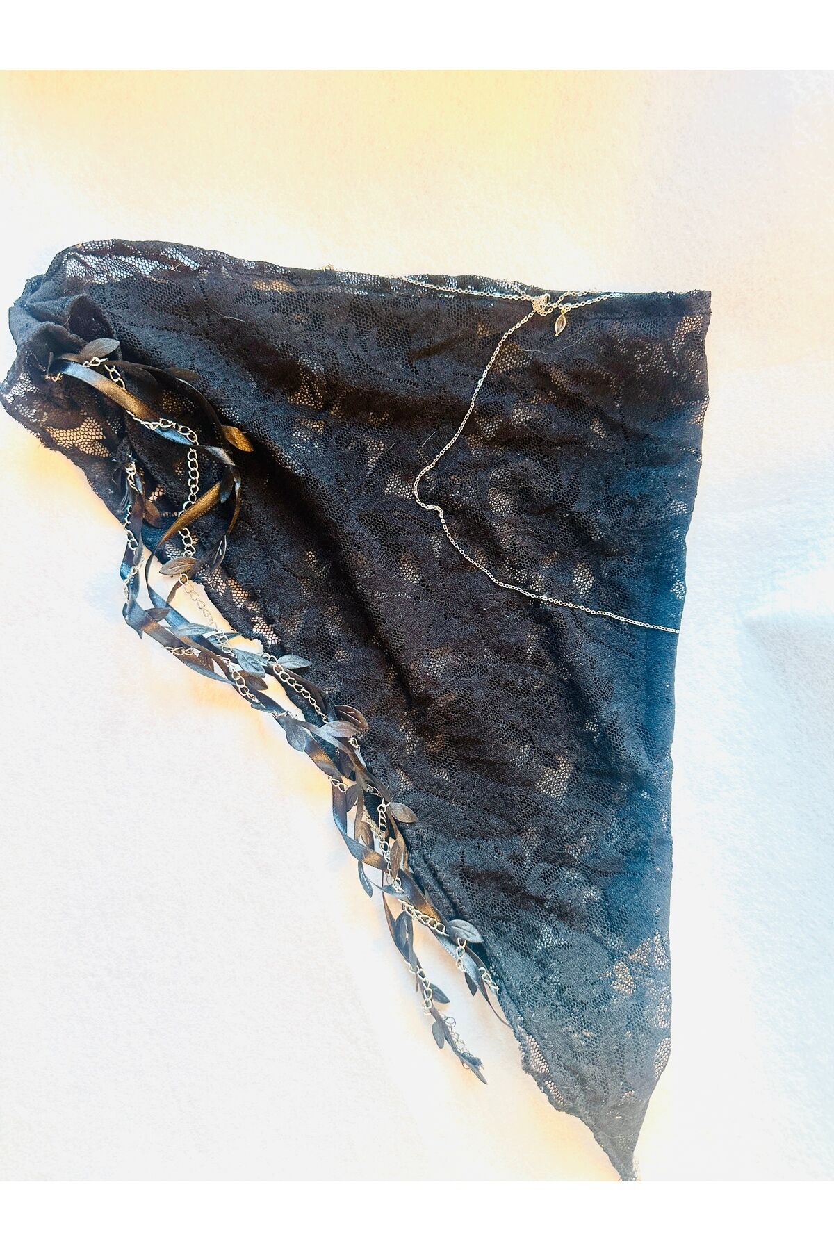 Tasarım Dantelli Bandana Dantel zincir detaylı saç bandı dantelli fular festival bandana